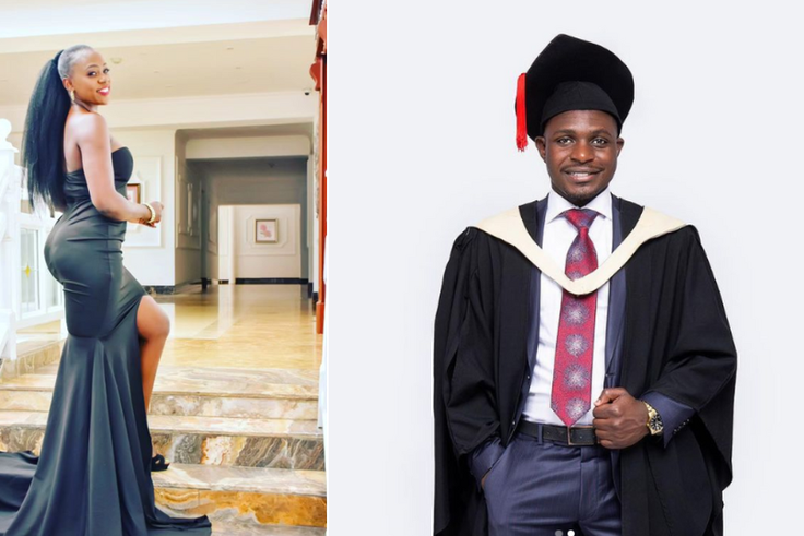 A collage photo of Akothee and Evander Ochieng Onyango