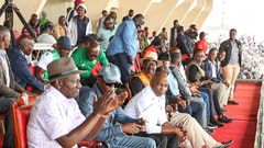 President William Ruto watches a match between Gor Mahia and AFC Leopards during the 96th Mashemeji Derby played at Nyayo Stadium on Sunday, May 14, 2023