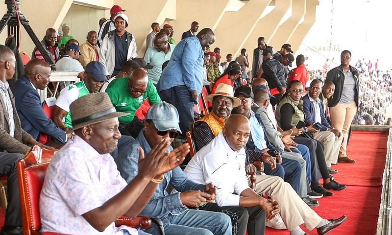 President William Ruto watches a match between Gor Mahia and AFC Leopards during the 96th Mashemeji Derby played at Nyayo Stadium on Sunday, May 14, 2023