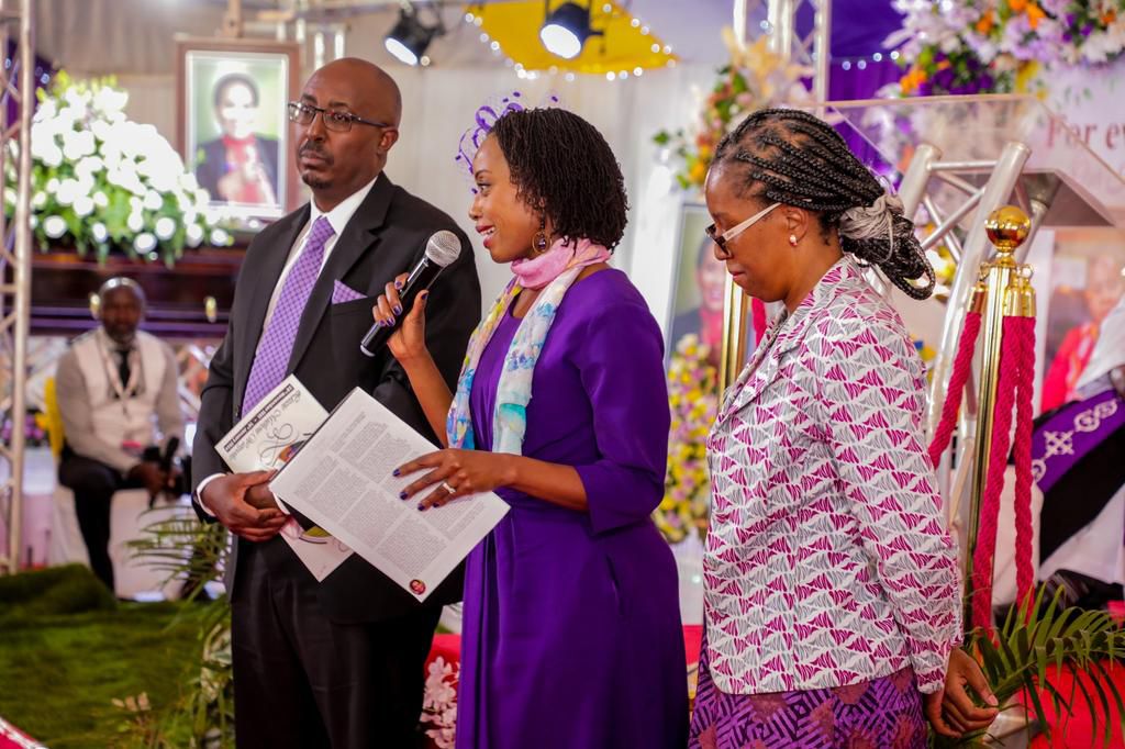 Stella Wanjiru Njoroge, her husband and sister during Lizzie Wanyoike's funeral in Murang'a on January 23, 2024