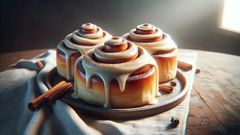 AI-generated image showcasing a cinnamon roll topped with ice cream