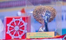 First Lady Rachel Ruto receiving the KISS Humanitarian award