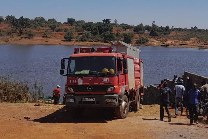 A rescue vehicle in Juja dam where two people drowned