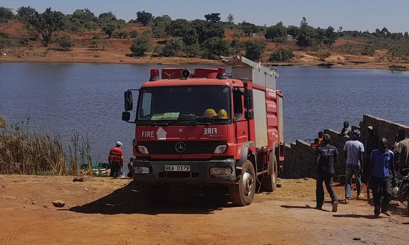 A rescue vehicle in Juja dam where two people drowned