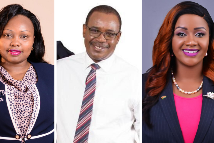 A collage of Cate Waruguru, Evans Kidero and Millicent Omanga