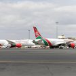A picture taken on August 1, 2020 shows Kenya Airways planes parked at the parking bay at the Jomo Kenyatta international airport in Nairobi as Kenya Airways airline resumed flights to Britain after flights had been canceled during the COVID-19 (novel ...