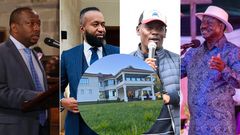 From left: Mike Sonko, Hassan Joho, William Kabogo and Raila Odinga. Upfront is Cleo Malala,s mansion.