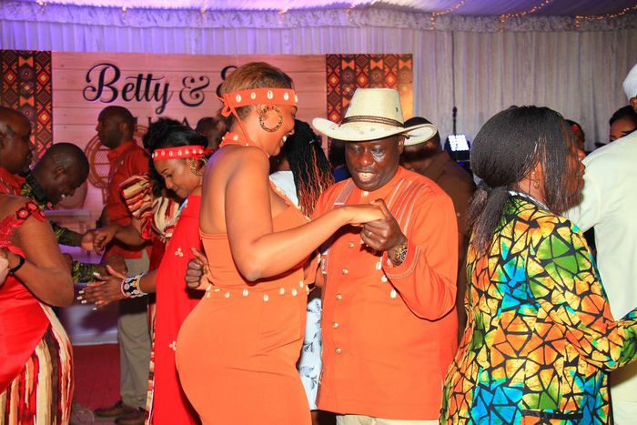 Nominated Senator Karen Nyamu dancing with Deputy President Rigathi Gachagua during Mathira MP Eric Wamumbi and Murang’a Woman Representative Betty Maina’s traditional wedding.