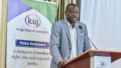 KUJ Secretary General Erick Oduor speaking during a past event