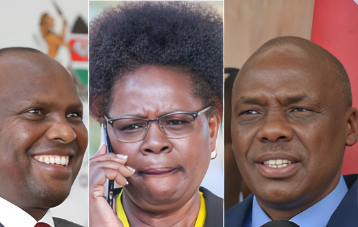 A collage of Head of Public Service and Chief of Staff Felix Koskei, Water CS Alice Wahome and PS Kiprono Rono