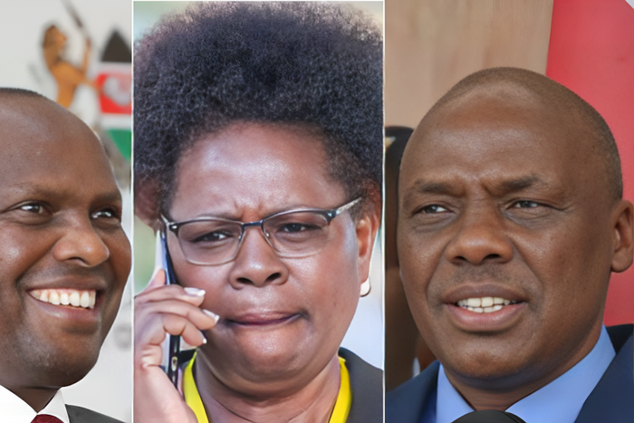 A collage of Head of Public Service and Chief of Staff Felix Koskei, Water CS Alice Wahome and PS Kiprono Rono