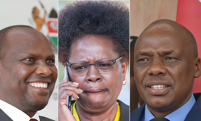 A collage of Head of Public Service and Chief of Staff Felix Koskei, Water CS Alice Wahome and PS Kiprono Rono