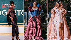 From left: Elsa Majimbo, Jackie Matubia, and Kate Actress showcase their fashion sense at Premiere of Bridgerton S3 in South Africa on May 5, 2024