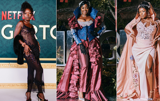 From left: Elsa Majimbo, Jackie Matubia, and Kate Actress showcase their fashion sense at Premiere of Bridgerton S3 in South Africa on May 5, 2024
