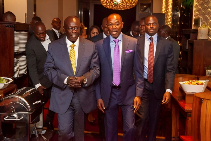 Deputy President Rigathi Gachagua walks along Humphrey Kariuki and MP Ndindi Nyoro during a past event