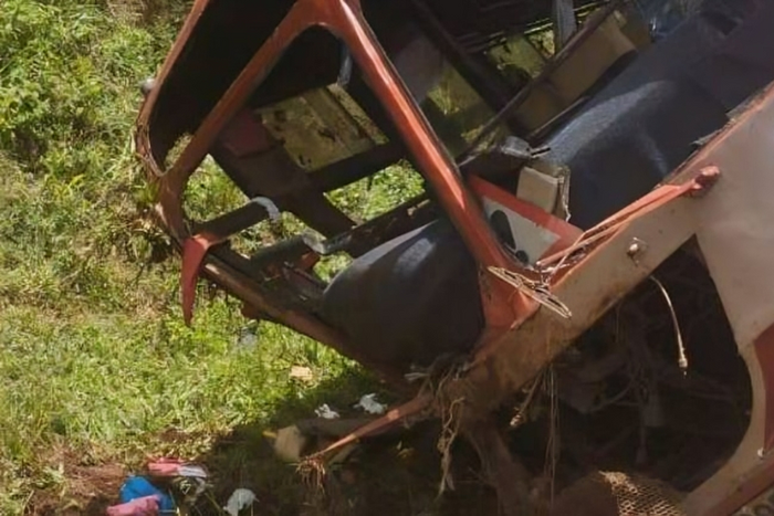 Kensilver bus that was involved in an accident at Nithi bridge on Sunday, April 7