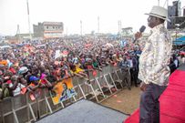 Azimio leader Raila Odinga addressing his supporters.