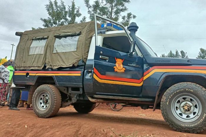 A police vehicle at the scene of crime