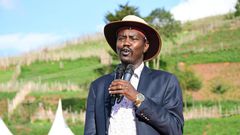 Uasin Gishu Senator Jackson Mandago speaking during a function at Kamasat primary school, Marakwet West Constituency, Elgeyo Marakwet County.