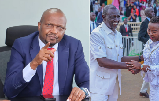A collage of Moses Kuria, President William Ruto and First Lady Rachel Ruto