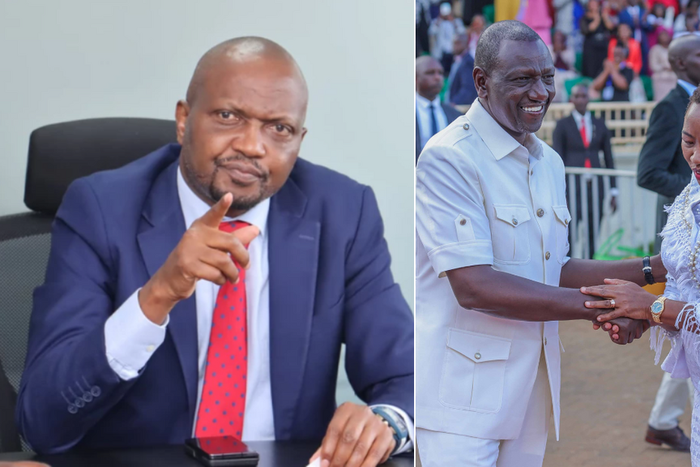 A collage of Moses Kuria, President William Ruto and First Lady Rachel Ruto