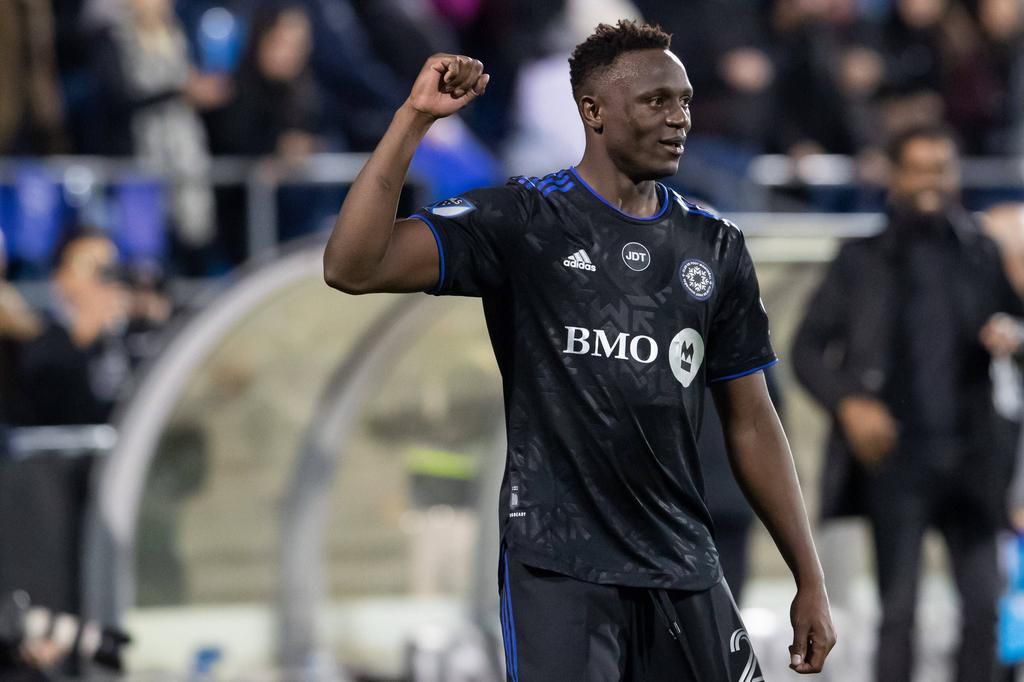 CF Montreal midfielder Victor Wanyama (2) celebrates the victory during the Audi 2022 MLS, Fussball Herren, USA Cup Playoffs match between Orlando City SC and CF Montreal held at Saputo Stadium in Montreal on October 16, 2022.