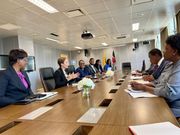 Kenya's Cabinet Secretary for Foreign and Diaspora Affairs Alfred Mutua and Senator & Minister of Foreign Affairs and Foreign Trade of Jamaica, Hon. Kamina J Smith during a meeting on Tuesday 20, 2023