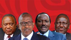 Former President Uhuru Kenyatta, CS Aden Duale, Wiper leader Kalonzo Musyoka, and President William Ruto