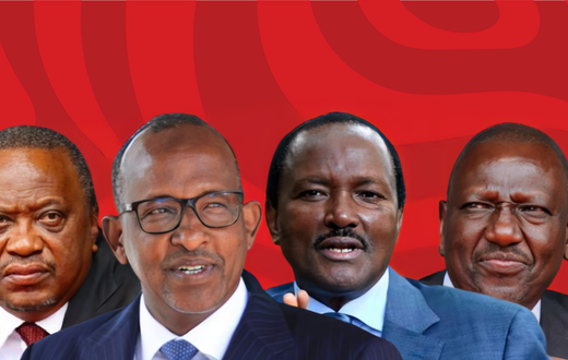 Former President Uhuru Kenyatta, CS Aden Duale, Wiper leader Kalonzo Musyoka, and President William Ruto