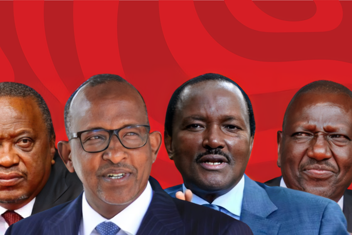 Former President Uhuru Kenyatta, CS Aden Duale, Wiper leader Kalonzo Musyoka, and President William Ruto