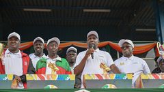 Roads and Transport CS Kipchumba Murkomen and Governor Benjamin Cheboi watch the Baringo County Governor's Super Cup Finals for Ladies at the Kabarnet Showground