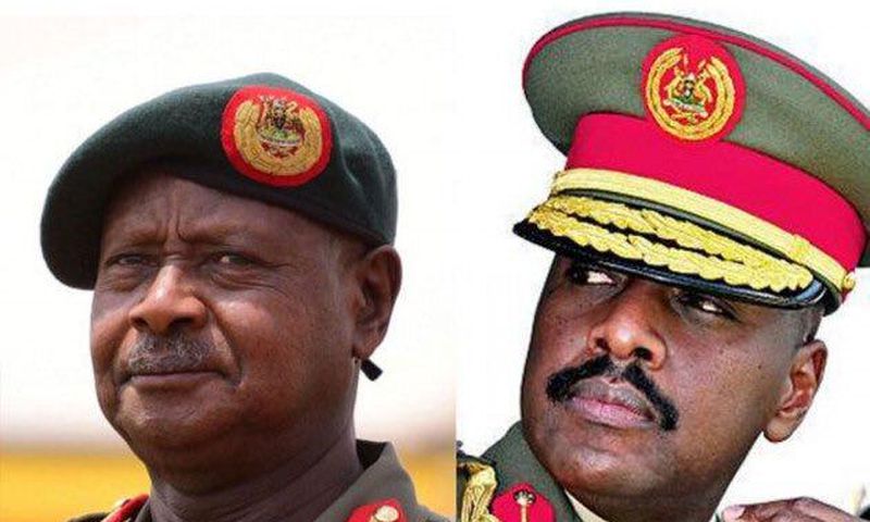 President Yoweri Museveni (left) and Muhoozi Kainerugaba