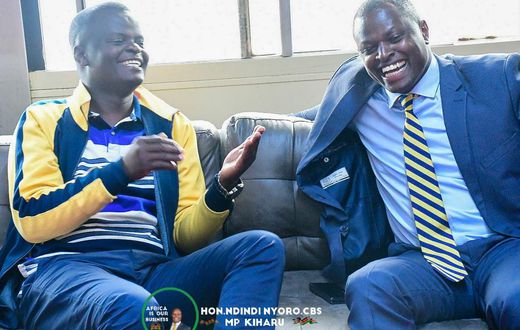 Kiharu MP Ndindi Nyoro meeting his look-alike Joshua Kiprop on April 26, 2023