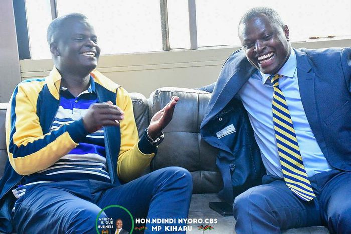 Kiharu MP Ndindi Nyoro meeting his look-alike Joshua Kiprop on April 26, 2023