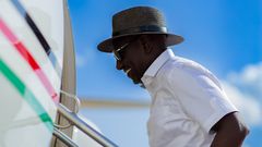 President William Ruto boarding a plane. Photo: @MashillingiM
