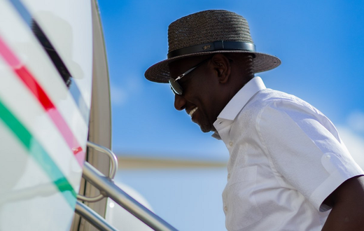President William Ruto boarding a plane. Photo: @MashillingiM