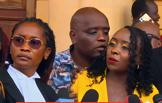 Jacque Maribe with her lawyer Katwa Kigen at Milimani Law Courts on February 9, 2023