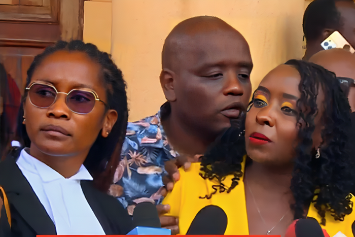 Jacque Maribe with her lawyer Katwa Kigen at Milimani Law Courts on February 9, 2023