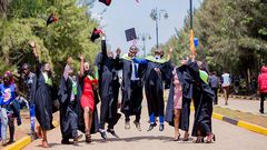 Graduates celebrating after competing their studies