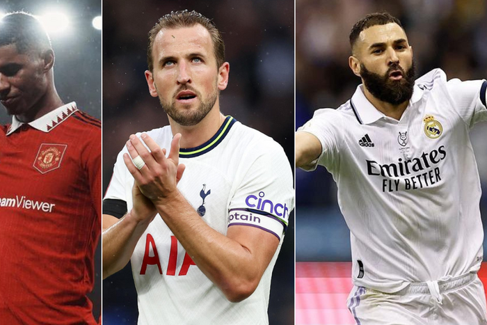 From left: Marcus Rashford, Harry Kane and Karim Benzema