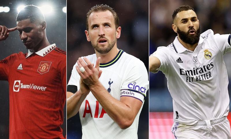 From left: Marcus Rashford, Harry Kane and Karim Benzema