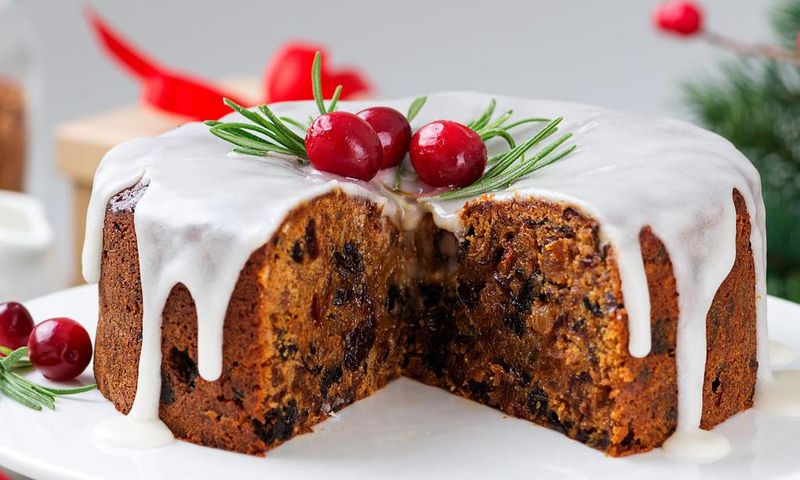 Another dessert of choice is Christmas cake, a rich fruit cake covered with marzipan and icing.