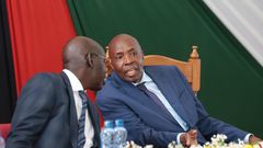 Education CS Ezekiel Machogu and PS Belio Kipsang officiating the release of 2023 KCSE examinations at Moi Girls High School, Eldoret