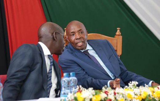 Education CS Ezekiel Machogu and PS Belio Kipsang officiating the release of 2023 KCSE examinations at Moi Girls High School, Eldoret