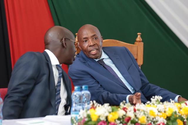 Education CS Ezekiel Machogu and PS Belio Kipsang officiating the release of 2023 KCSE examinations at Moi Girls High School, Eldoret