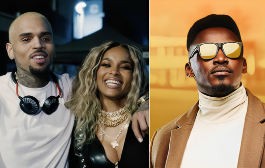 A collage of Chris Brown, Ciara and Okello Max