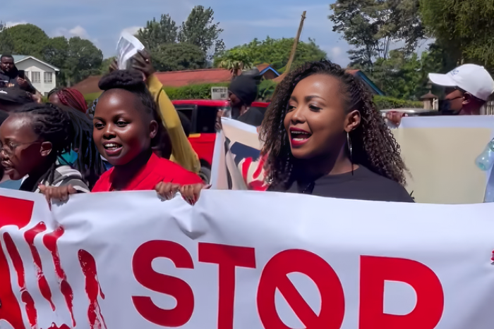 Renowned actress Catherine Kamau, popularly known as Kate Actress, led a march to protest against femicide in Nyeri on January 26, 2024.