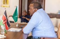 Retired President Uhuru Kenyatta in his office on February 10, 2023