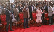 Deputy President Rigathi Gachagua, President William Ruto, First Lady Mama Rachel Ruto and Chief Cabinet Secretary Musalia Mudavadi at an interdenominational Church service at the Nakuru Athletic Club Grounds, Nakuru County on Sunday, February 12, 2023