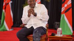 President Uhuru Kenyatta during his last interview as head of state where he hosted stations that broadcast in vernacular at State House.